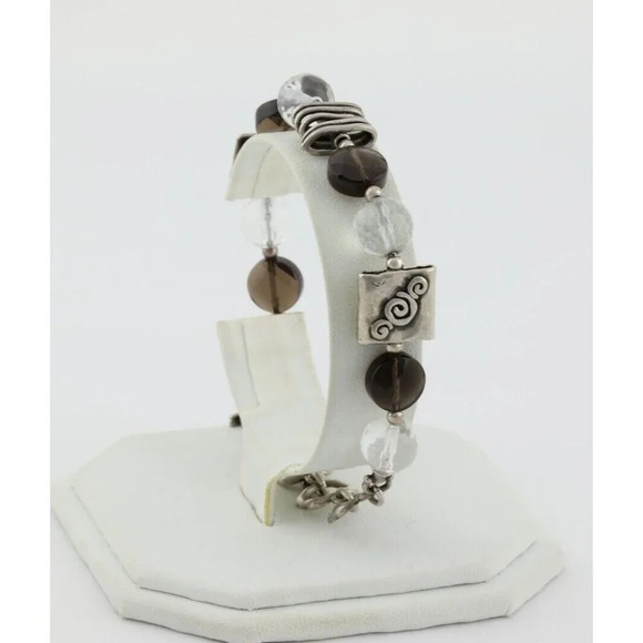 Sterling Silver Smokey Quartz Crystal Bead Bracelet Toggle Clasp Silpada - Picture 2 of 7